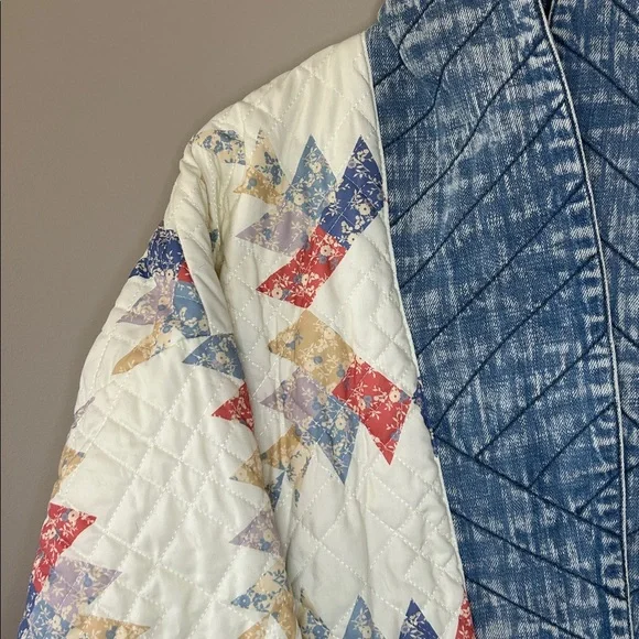 Blank NYC Making Memories Patchwork Quilted Jacket Denim Trim Oversized Small - Picture 7 of 14